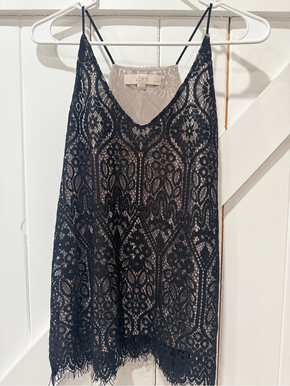 LOFT Black Lace Overlay Camisole with Nude Lining